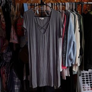 Umgee Gray V-Neck T-shirt dress